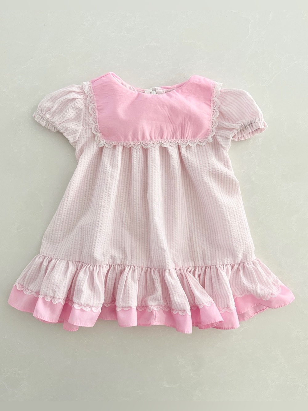 Vintage Signature Pink Seersucker Baby Dress • Size 12M